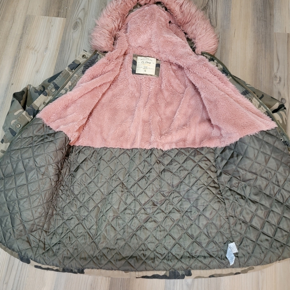 Ci Sono  Women's Camo Jacket  Size S Sherpa Quilted Lined Hooded Pink Faux Fur - Picture 10 of 14